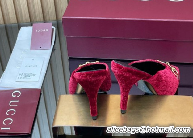 Pretty Style Gucci GG Velvet Heel Mules 8.5cm with Horsebit Red 835739