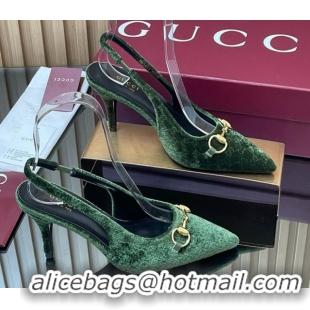 Durable Gucci GG Velvet Slingback Pumps 8.5cm with Horsebit Green 835978