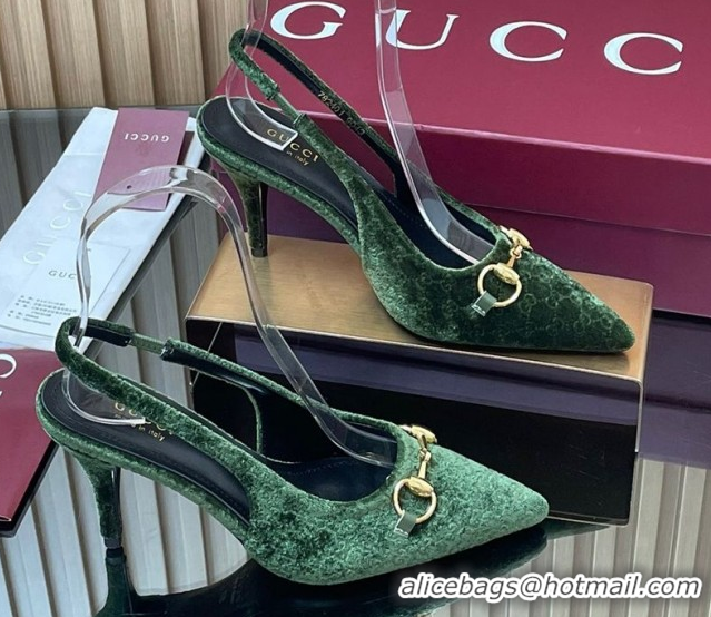 Durable Gucci GG Velvet Slingback Pumps 8.5cm with Horsebit Green 835978