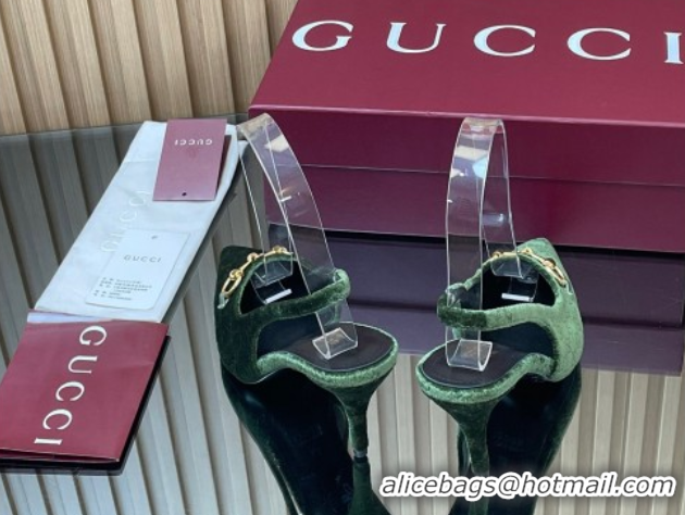 Durable Gucci GG Velvet Slingback Pumps 8.5cm with Horsebit Green 835978