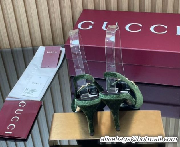 Durable Gucci GG Velvet Slingback Pumps 8.5cm with Horsebit Green 835978