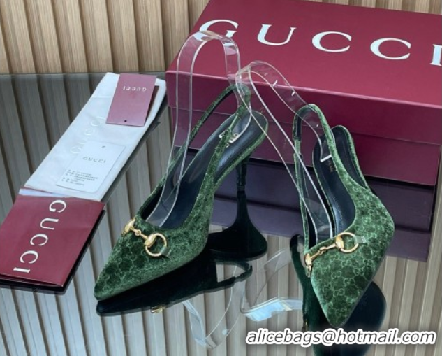 Durable Gucci GG Velvet Slingback Pumps 8.5cm with Horsebit Green 835978