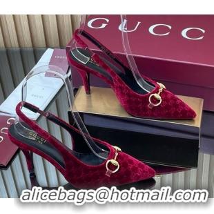 Purchase Gucci GG Velvet Slingback Pumps 8.5cm with Horsebit Red 835978