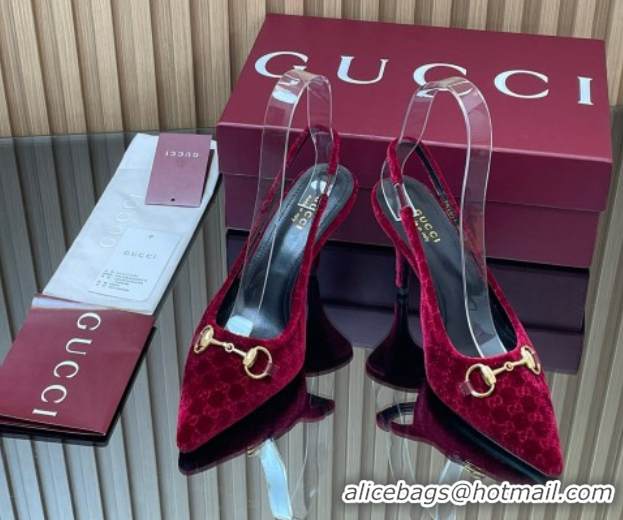 Purchase Gucci GG Velvet Slingback Pumps 8.5cm with Horsebit Red 835978