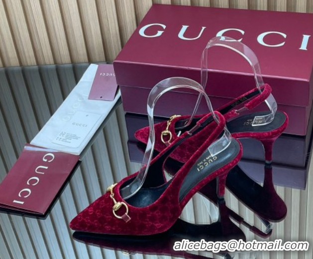 Purchase Gucci GG Velvet Slingback Pumps 8.5cm with Horsebit Red 835978