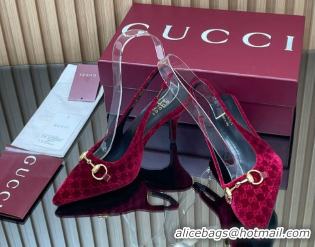 Purchase Gucci GG Velvet Slingback Pumps 8.5cm with Horsebit Red 835978