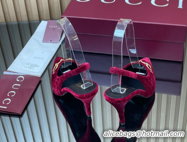 Purchase Gucci GG Velvet Slingback Pumps 8.5cm with Horsebit Red 835978