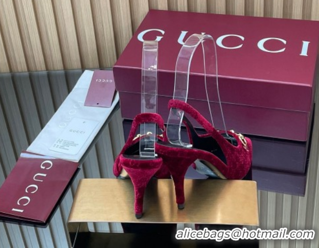 Purchase Gucci GG Velvet Slingback Pumps 8.5cm with Horsebit Red 835978