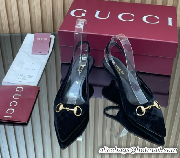Grade Quality Gucci GG Velvet Slingback Pumps 4.5cm with Horsebit Black 835978