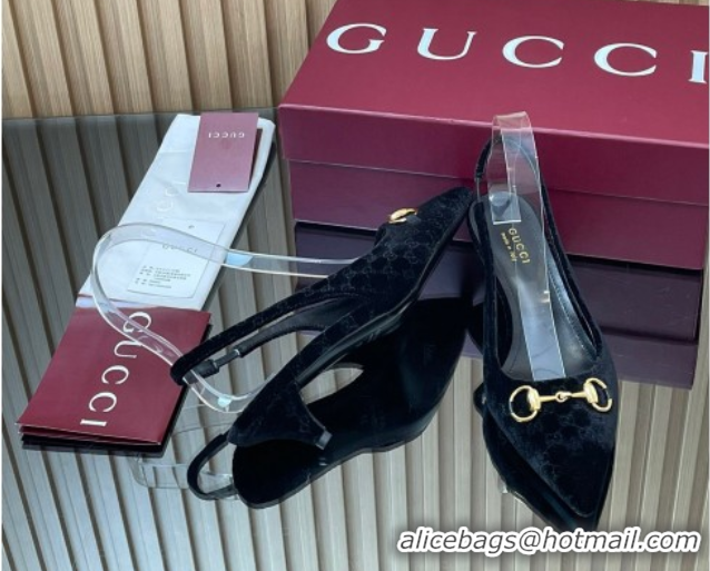 Grade Quality Gucci GG Velvet Slingback Pumps 4.5cm with Horsebit Black 835978