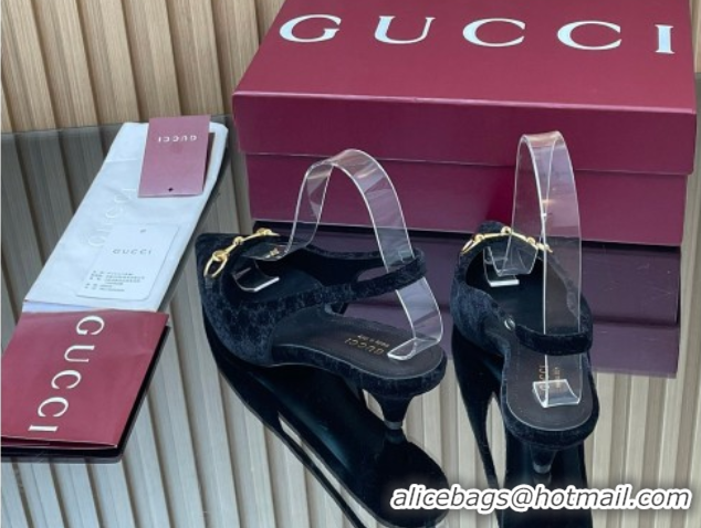 Grade Quality Gucci GG Velvet Slingback Pumps 4.5cm with Horsebit Black 835978