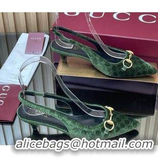 Grade Qualit Gucci GG Velvet Slingback Pumps 4.5cm with Horsebit Green 835978