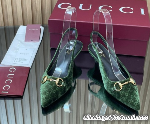 Grade Qualit Gucci GG Velvet Slingback Pumps 4.5cm with Horsebit Green 835978