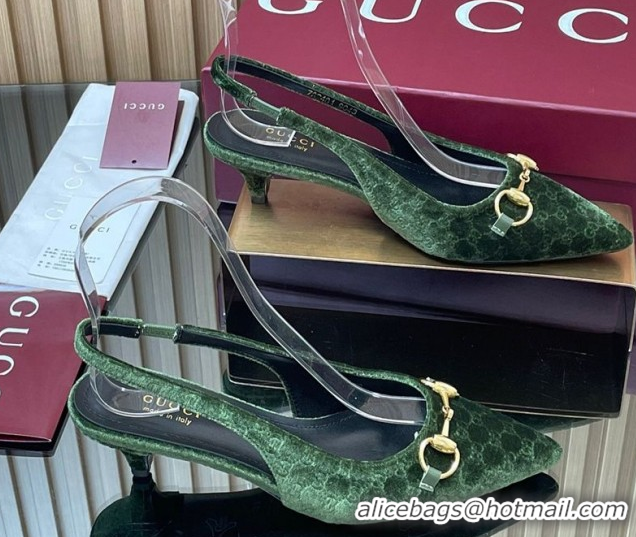 Grade Qualit Gucci GG Velvet Slingback Pumps 4.5cm with Horsebit Green 835978