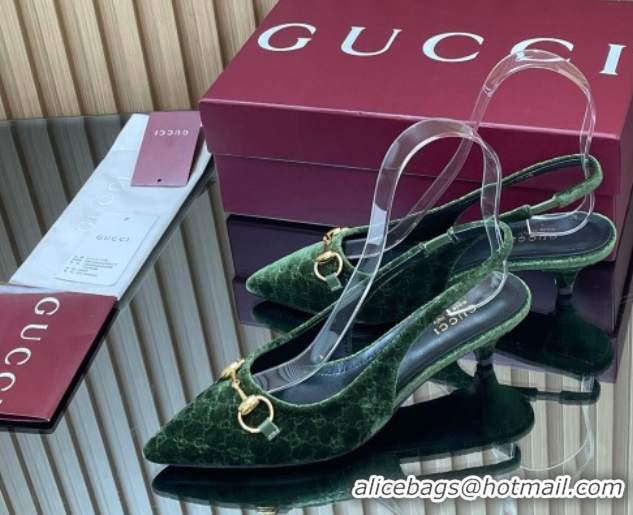 Grade Qualit Gucci GG Velvet Slingback Pumps 4.5cm with Horsebit Green 835978