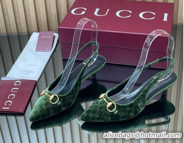 Grade Qualit Gucci GG Velvet Slingback Pumps 4.5cm with Horsebit Green 835978