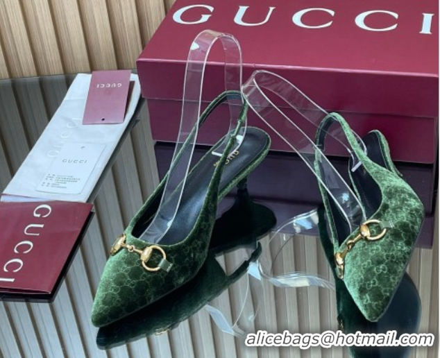 Grade Qualit Gucci GG Velvet Slingback Pumps 4.5cm with Horsebit Green 835978