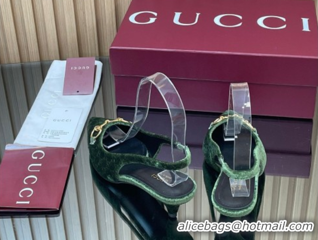 Grade Qualit Gucci GG Velvet Slingback Pumps 4.5cm with Horsebit Green 835978