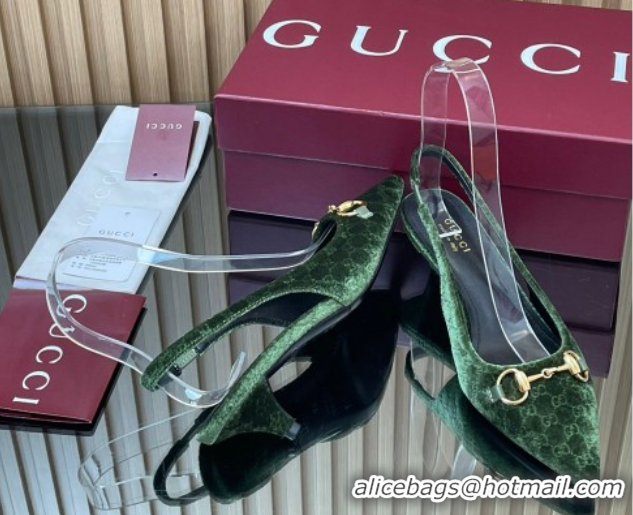 Grade Qualit Gucci GG Velvet Slingback Pumps 4.5cm with Horsebit Green 835978