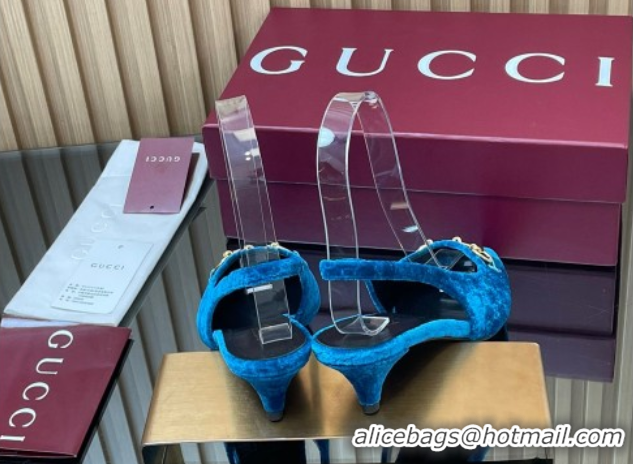 Popular Style Gucci GG Velvet Slingback Pumps 4.5cm with Horsebit Blue 835978