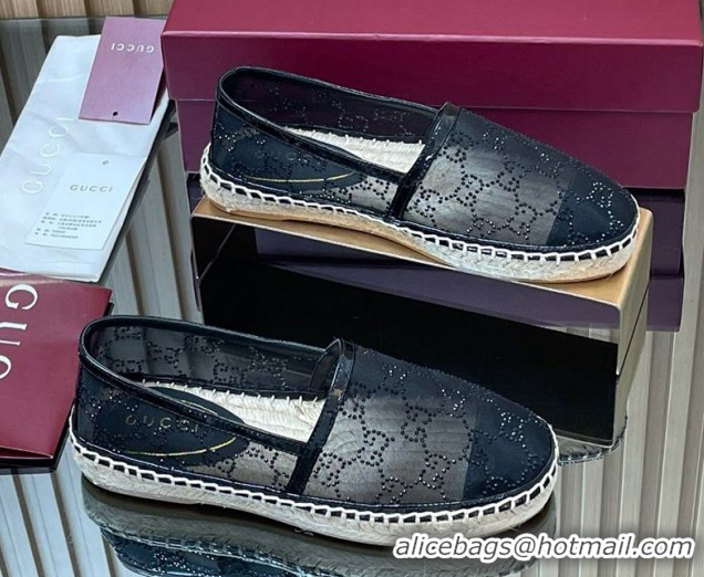 Purchase Gucci GG Strass Mesh Espadrilles Flat Black 2025 GG082805