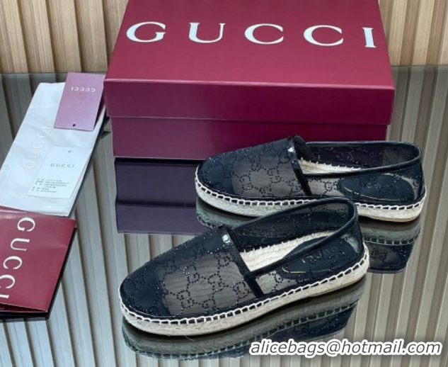 Purchase Gucci GG Strass Mesh Espadrilles Flat Black 2025 GG082805