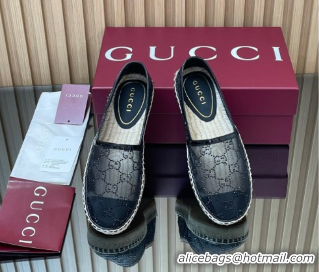 Purchase Gucci GG Strass Mesh Espadrilles Flat Black 2025 GG082805