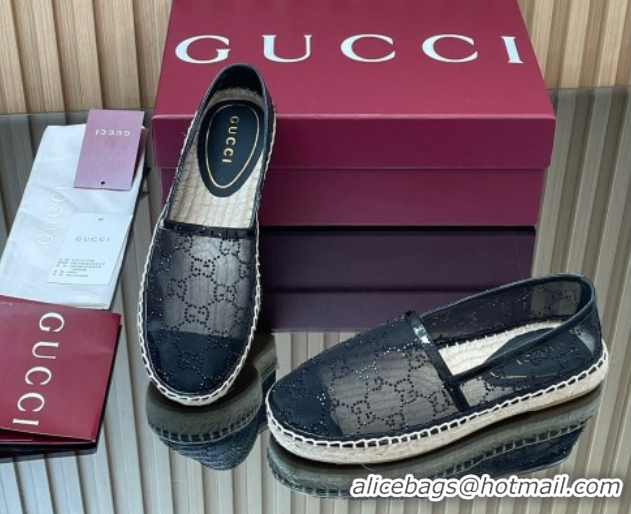 Purchase Gucci GG Strass Mesh Espadrilles Flat Black 2025 GG082805