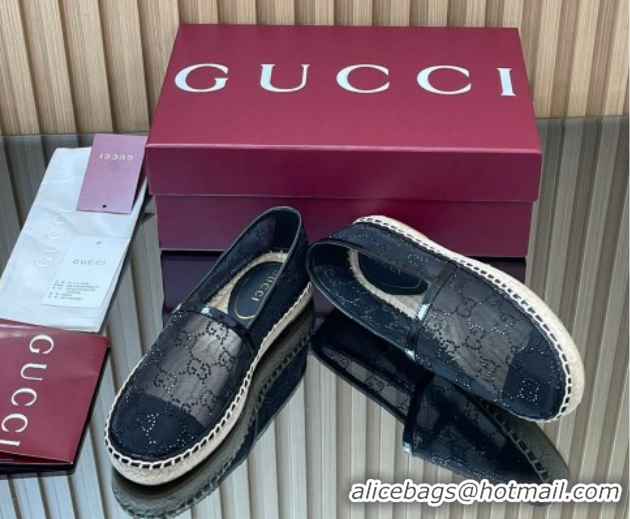 Purchase Gucci GG Strass Mesh Espadrilles Flat Black 2025 GG082805