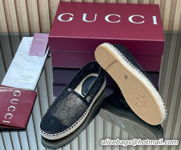 Purchase Gucci GG Strass Mesh Espadrilles Flat Black 2025 GG082805