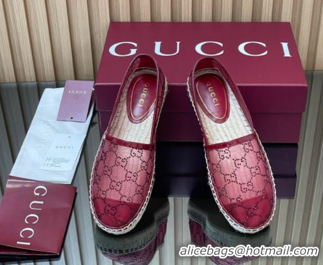 Low Price Gucci GG Strass Mesh Espadrilles Flat Ancora Red 2025 GG082805