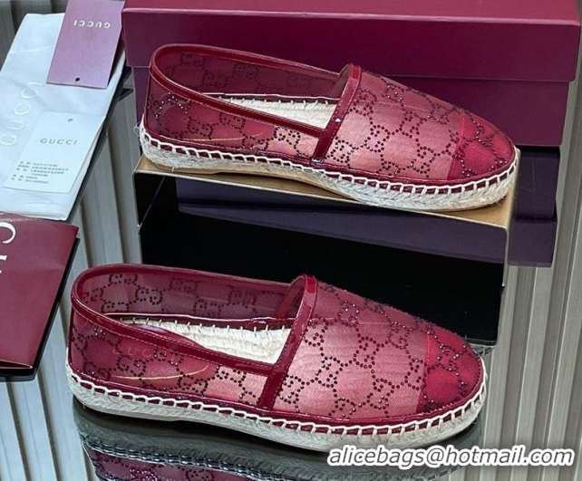 Low Price Gucci GG Strass Mesh Espadrilles Flat Ancora Red 2025 GG082805