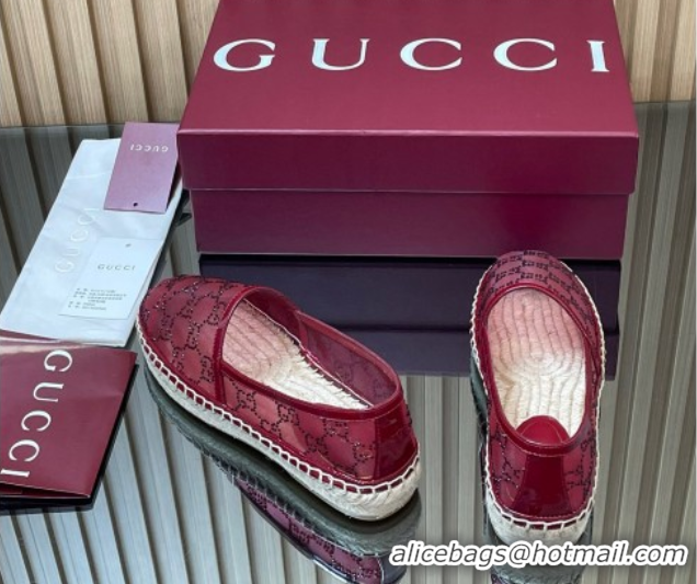 Low Price Gucci GG Strass Mesh Espadrilles Flat Ancora Red 2025 GG082805