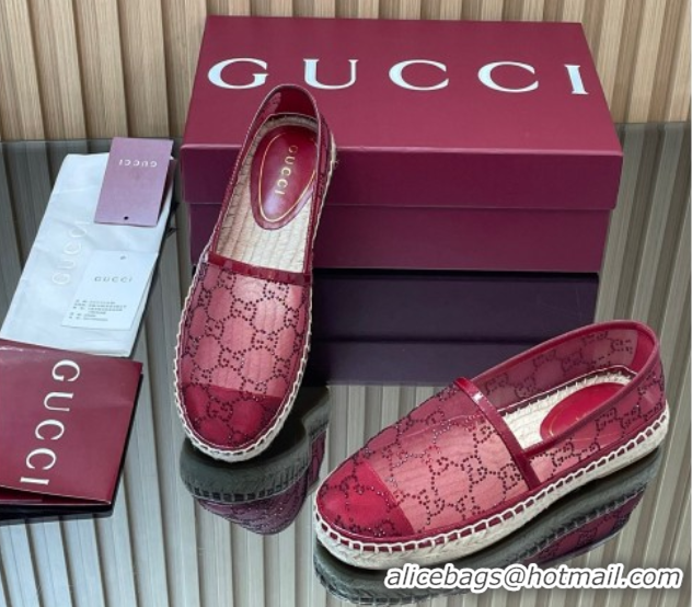 Low Price Gucci GG Strass Mesh Espadrilles Flat Ancora Red 2025 GG082805