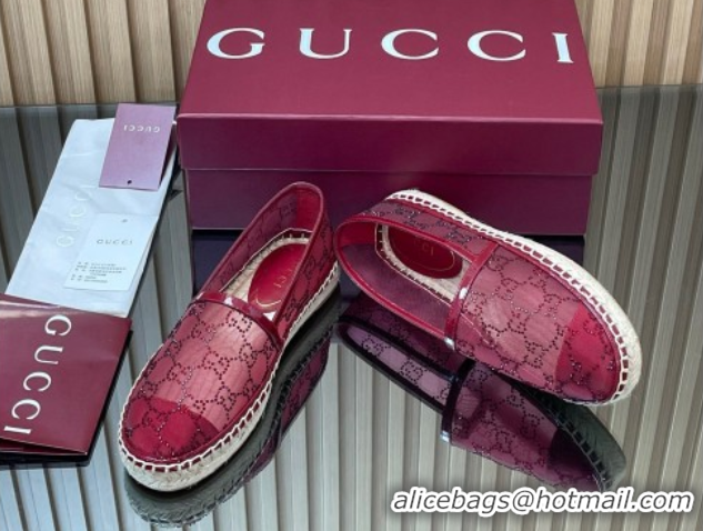 Low Price Gucci GG Strass Mesh Espadrilles Flat Ancora Red 2025 GG082805