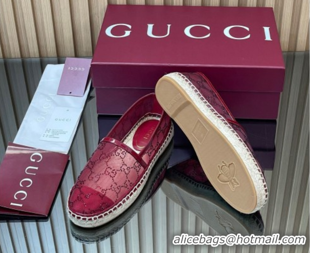 Low Price Gucci GG Strass Mesh Espadrilles Flat Ancora Red 2025 GG082805