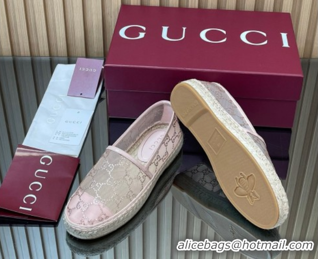 Top Grade Gucci GG Strass Mesh Espadrilles Flat Light Pink 2025 GG082805