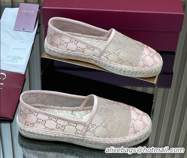 Top Grade Gucci GG Strass Mesh Espadrilles Flat Light Pink 2025 GG082805