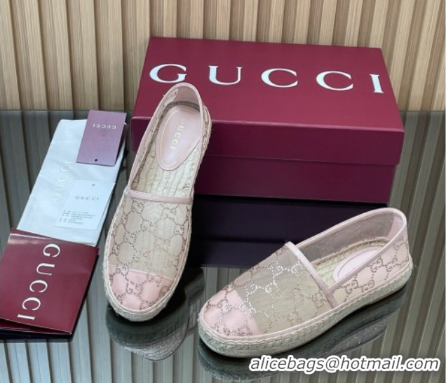 Top Grade Gucci GG Strass Mesh Espadrilles Flat Light Pink 2025 GG082805