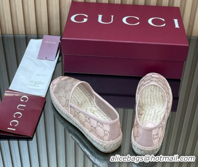 Top Grade Gucci GG Strass Mesh Espadrilles Flat Light Pink 2025 GG082805