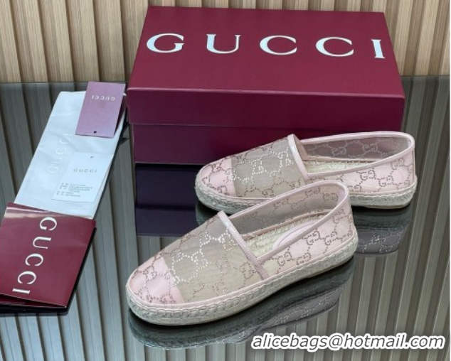 Top Grade Gucci GG Strass Mesh Espadrilles Flat Light Pink 2025 GG082805