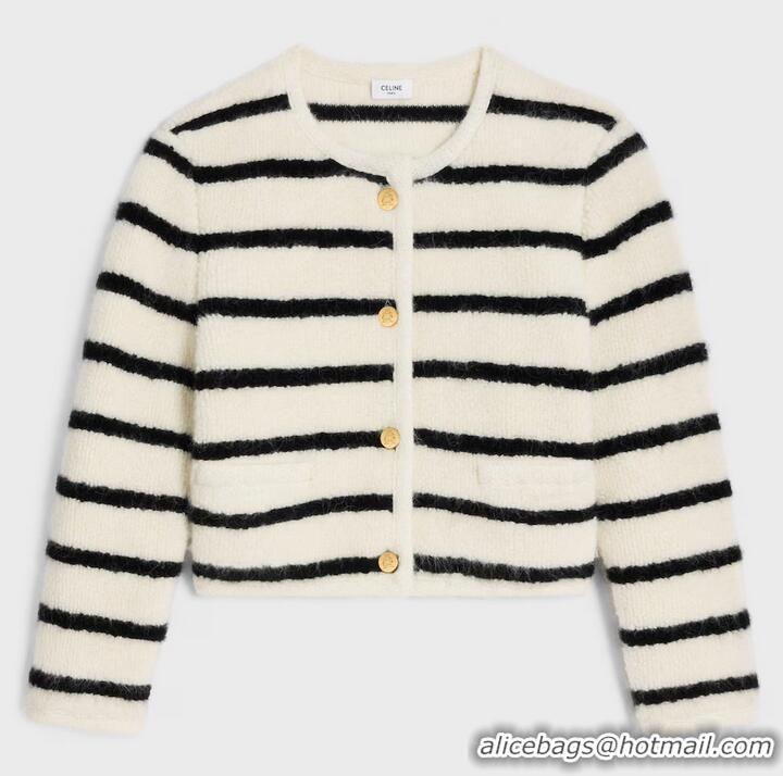 ​Best Price Celine Mariniere Cardigan Jacket In Wool C8943 Black/Ecru 2025