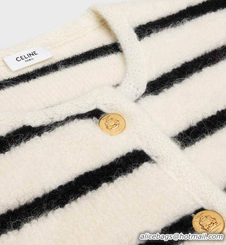 ​Best Price Celine Mariniere Cardigan Jacket In Wool C8943 Black/Ecru 2025
