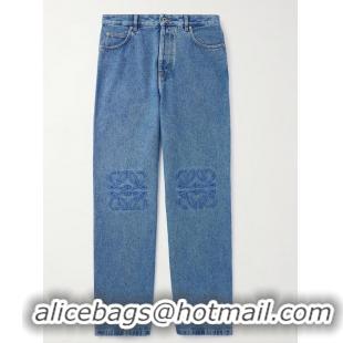 Famous Brand Lowe Anagram Wide-Leg-Logo-Embroidered Jeans L1269 Blue 2025