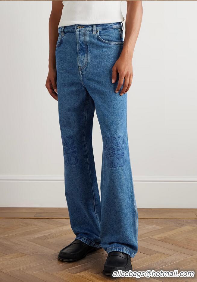 Famous Brand Lowe Anagram Wide-Leg-Logo-Embroidered Jeans L1269 Blue 2025