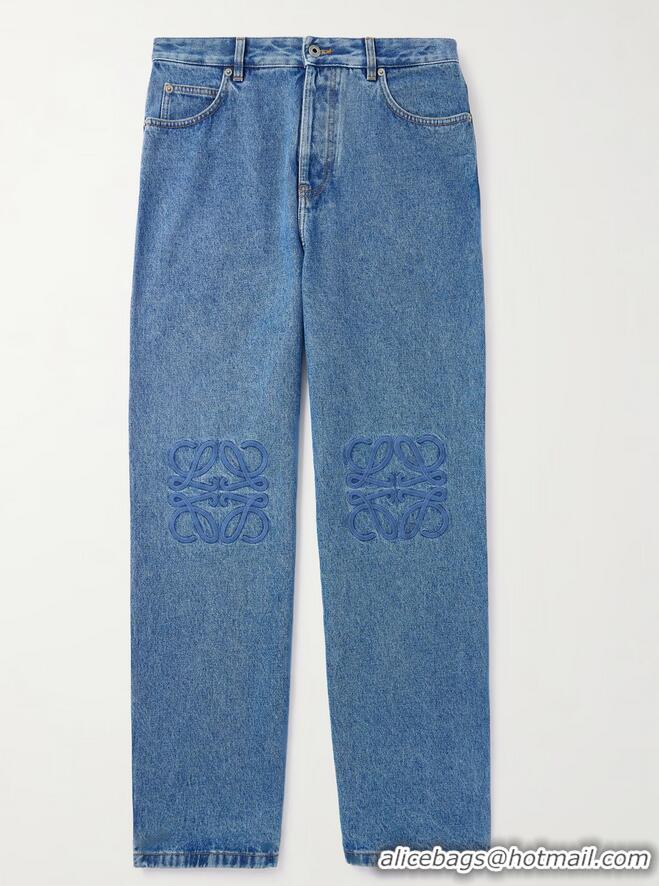 Famous Brand Lowe Anagram Wide-Leg-Logo-Embroidered Jeans L1269 Blue 2025