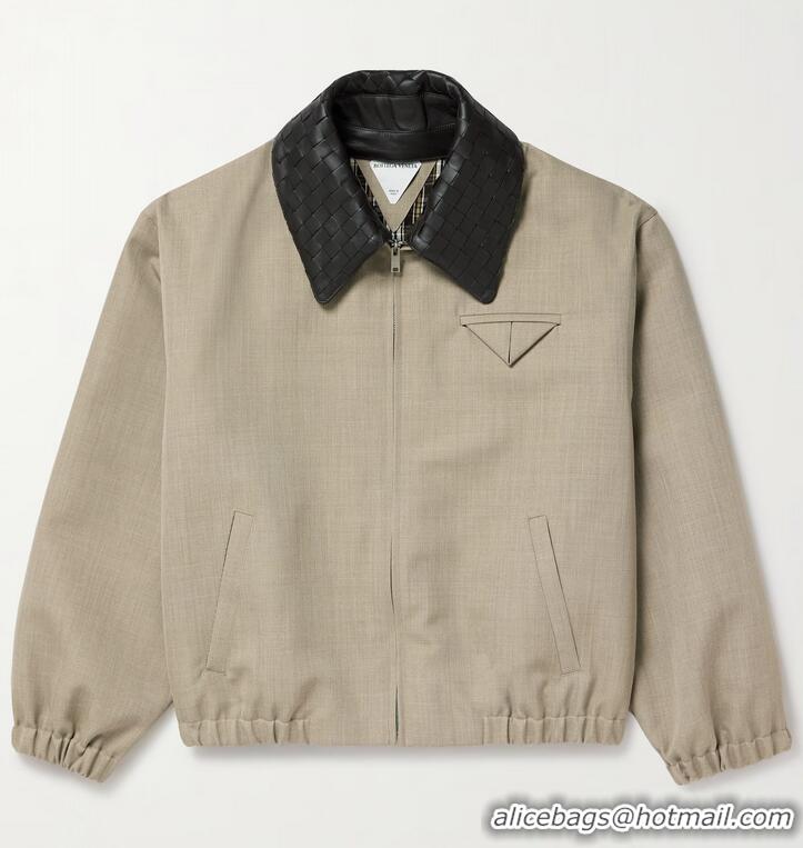 Well Crafted Bottega Veneta Intrecciato Leather-Trimmed Wool-Twill Blouson Jacket B8712 2025