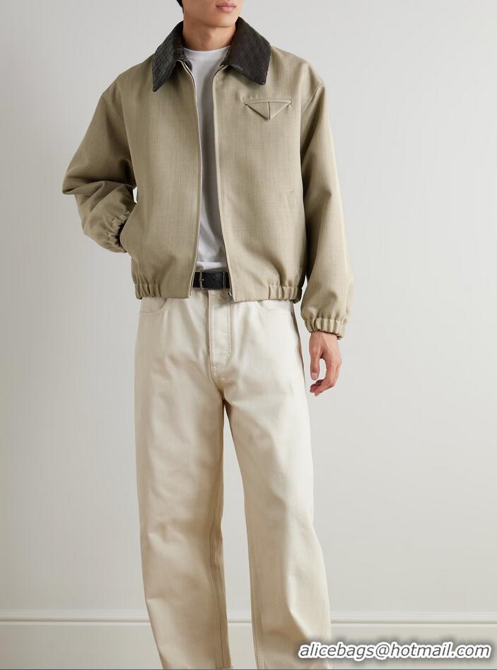 Well Crafted Bottega Veneta Intrecciato Leather-Trimmed Wool-Twill Blouson Jacket B8712 2025