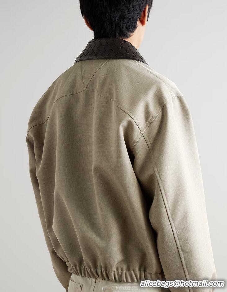 Well Crafted Bottega Veneta Intrecciato Leather-Trimmed Wool-Twill Blouson Jacket B8712 2025