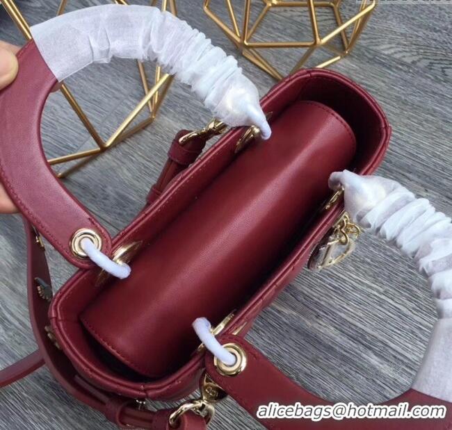 Inexpensive Dior Small Lady Dior My ABCDior Bag in Cannage Lambskin M0532 Burgundy/Gold 2025